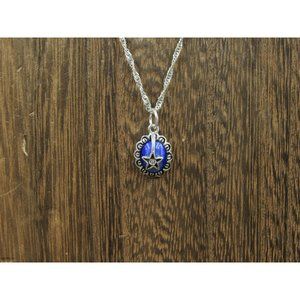 20" Sterling Silver Blue Cat's Eye Star Pendant Necklace Vintage Minimalist